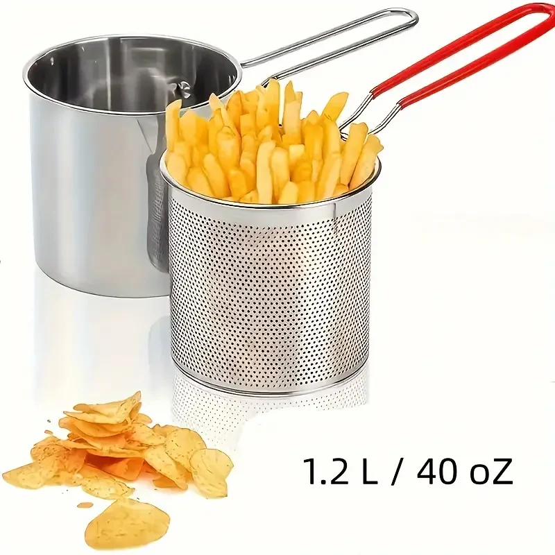 Stainless Steel Mini Fryer Pot with Oil Filter Basket - Induction Compatible, Portable & Energy-Saving