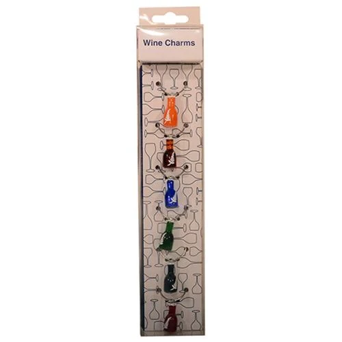 Glass Bottle Wine Charms with Fern Detail