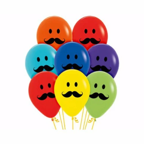30cm Smiley Moustache Faces Latex Balloons - Pack of 12