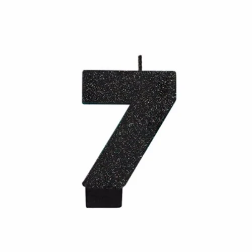 Candle Number Seven Black Sparkle Glittered