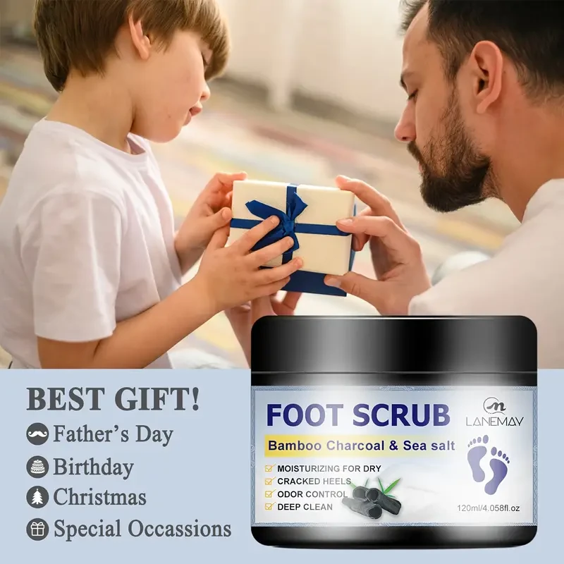 Lanemay Bamboo Charcoal & Sea Salt Foot Scrub - Hypoallergenic Exfoliating Treatment for Dry, Cracked Heels