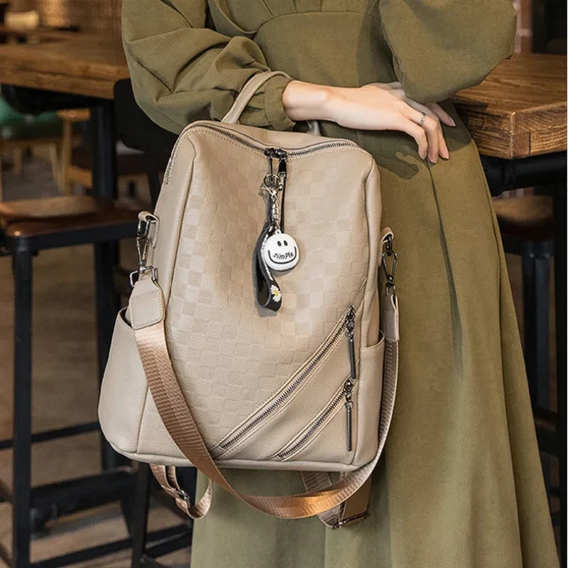 Checkerboard Backpack Casual Shoulder Bag For Women