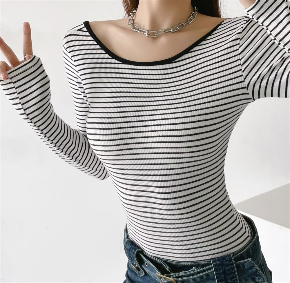 Sexy Big Back-exposure Striped Tight Jumpsuit Solid Color