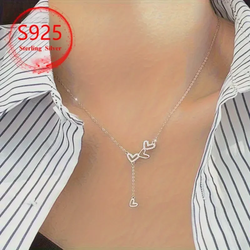 925 Silver Three Love Tassel Boutique Necklace Elegant Women's Pendant | Classic NZ-Inspired Heart Jewelry Gift