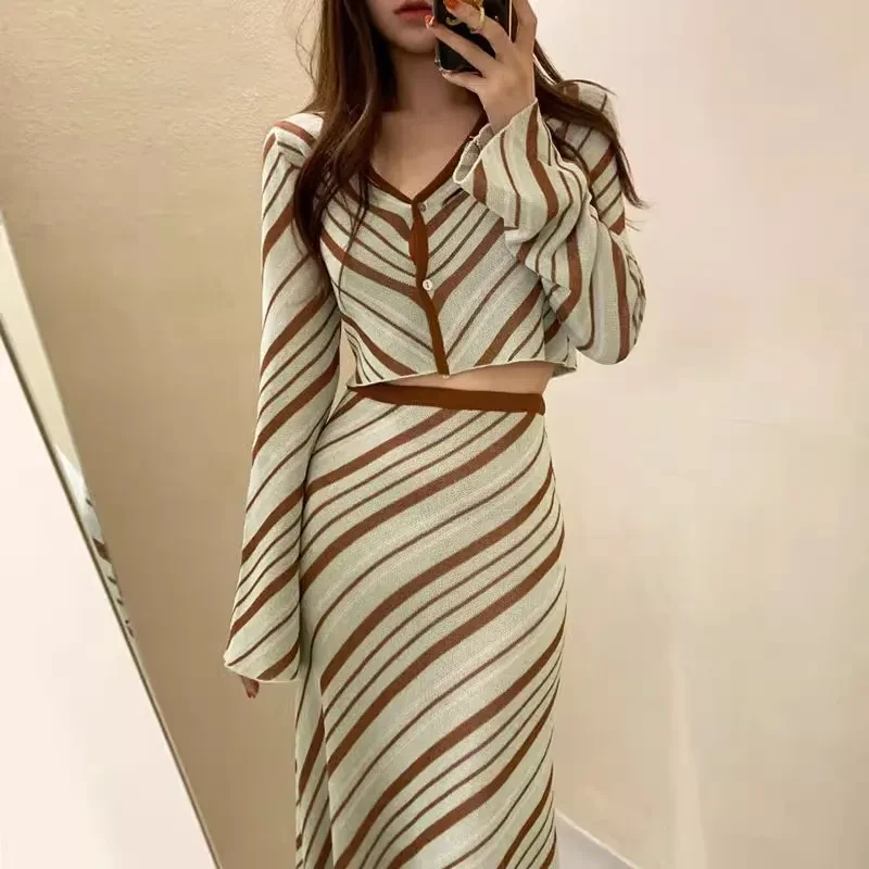 Two Short Knitwear High Waist Skirt Suit Women