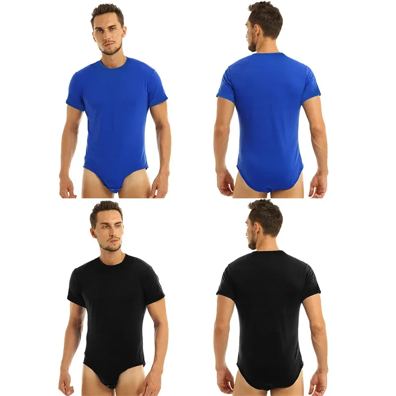New Short Sleeve Round Neck Button Men's Breathable One-piece Home Pajamas
