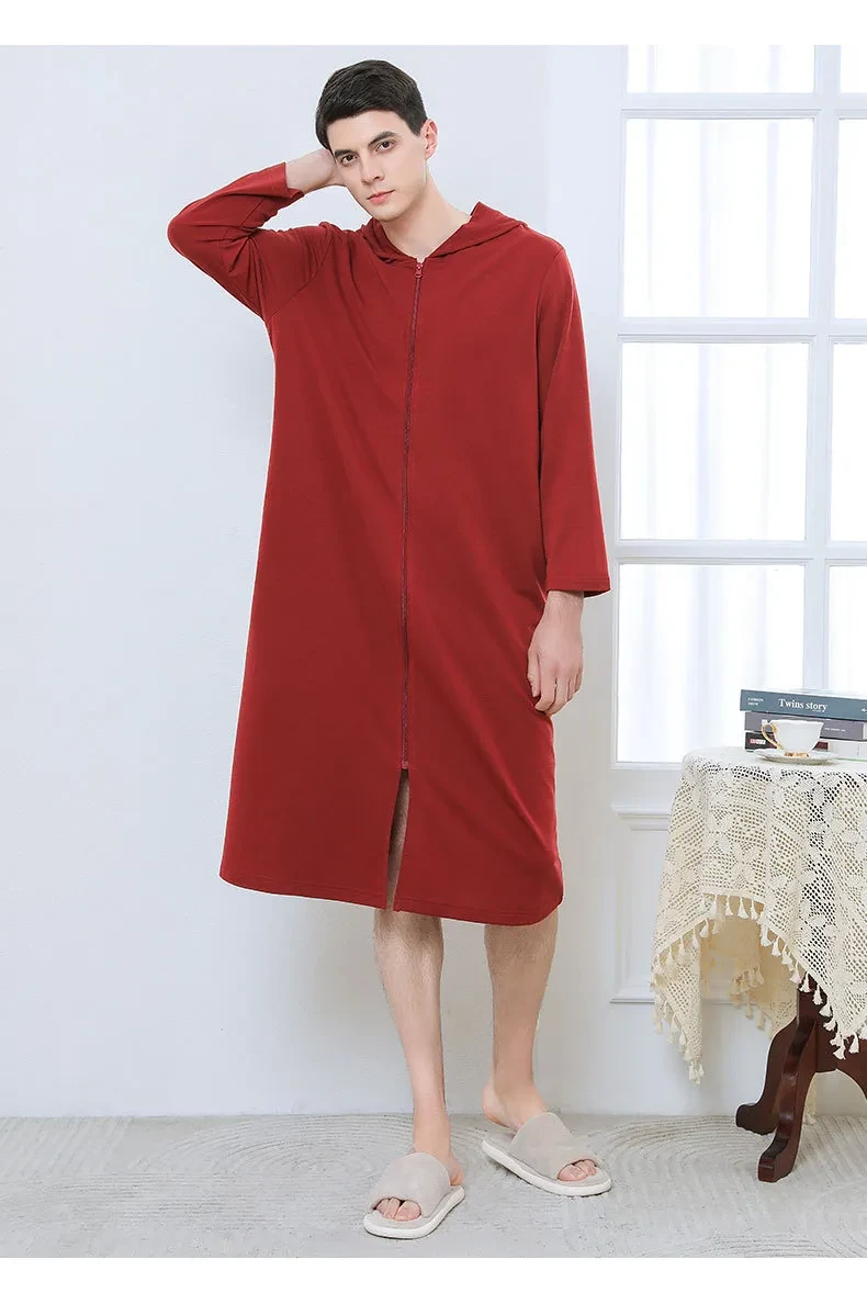 Zipper Bathrobe Couple Hooded Nightgown Thin Pajamas