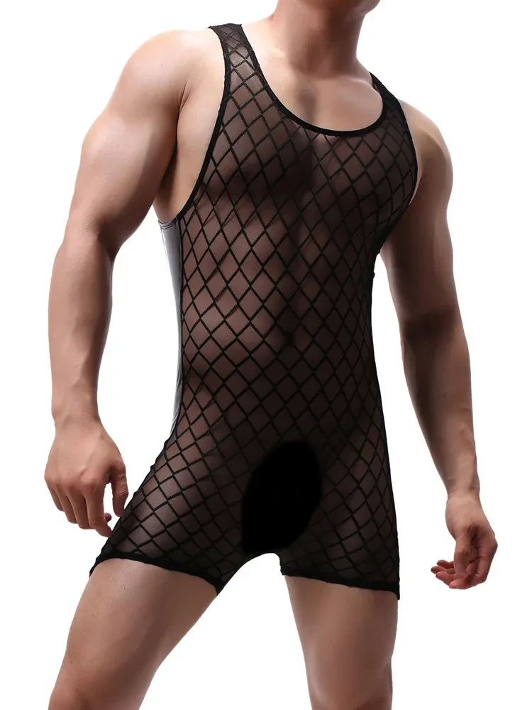New Sports Diamond Mesh Boxer Bodysuit Breathable