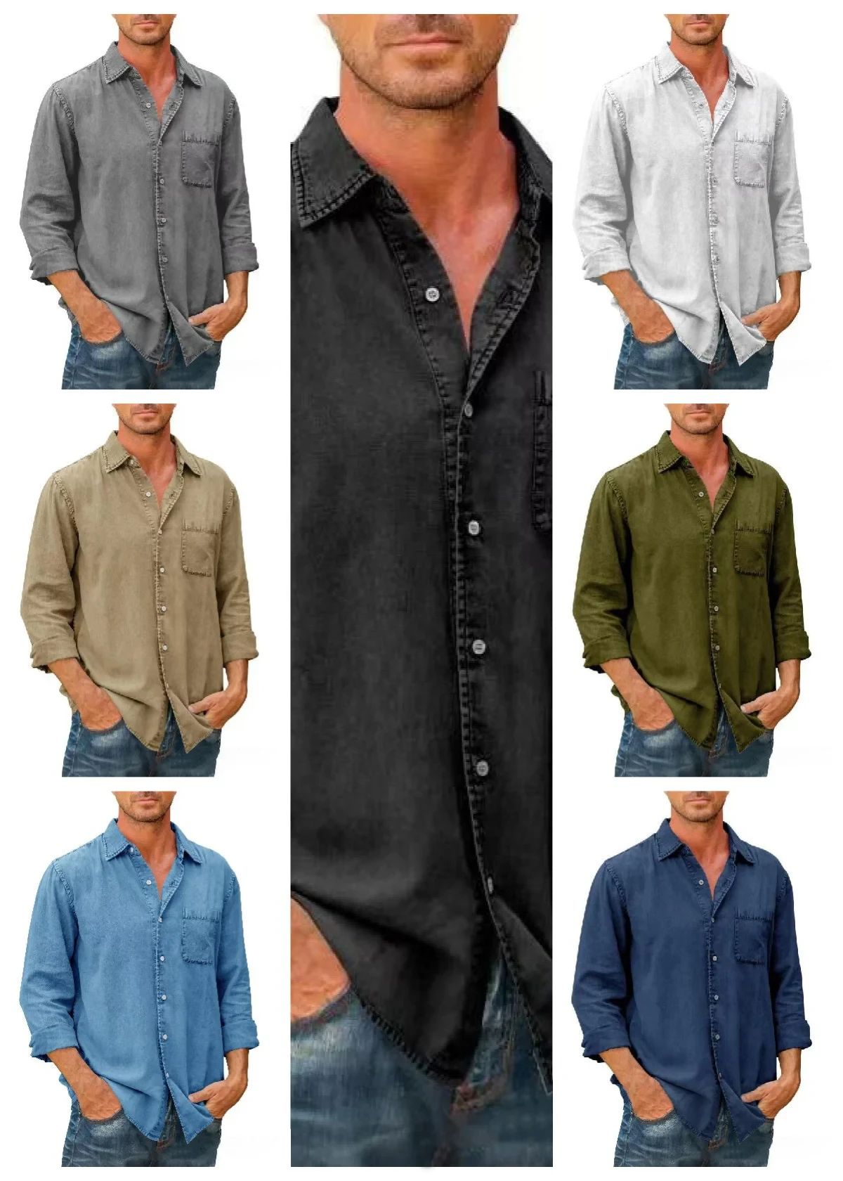 Last Day 50% OffMens Denim Long Sleeve Button Down Shirt