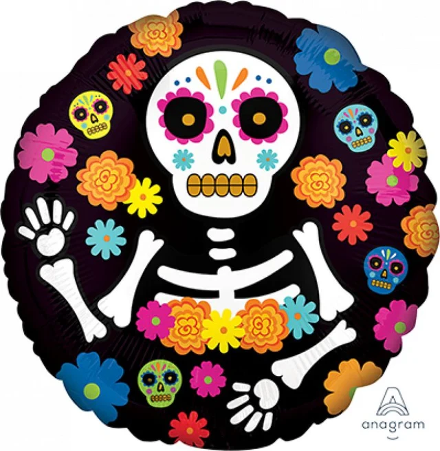 Foil Balloon - 45cm Standard Hx Day Of The Dead Skeleton
