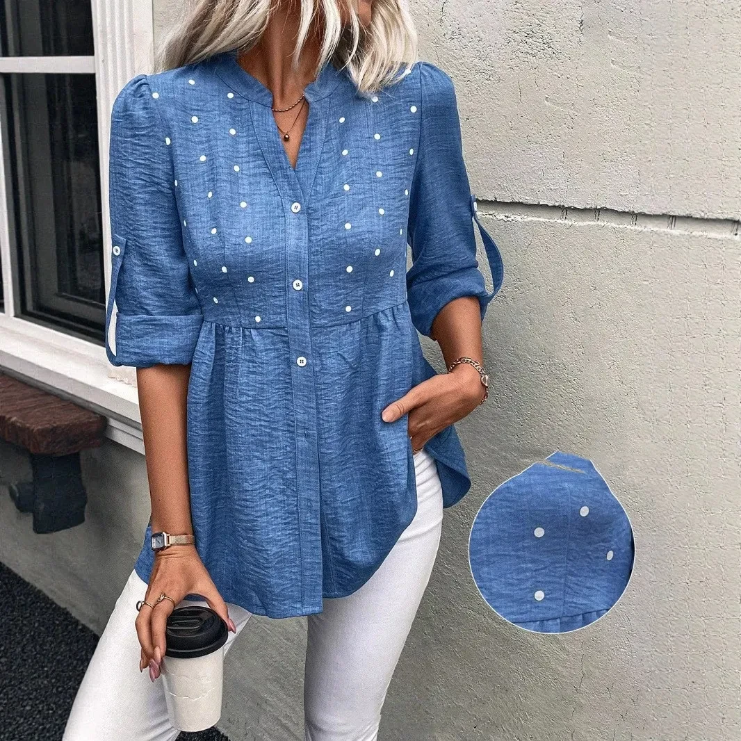 Women's Denim Printing Short Sleeve Embroidered Notched Collar Printed Casual Daily Summer Top