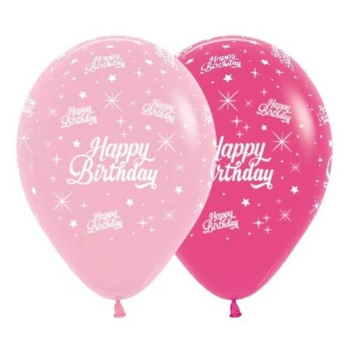 30cm Happy Birthday Pink Assortment 6PK Latex Balloons - Pack of 6