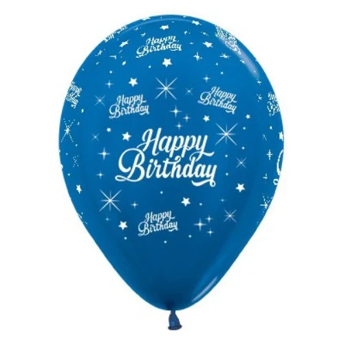30cm Happy Birthday Blue Metallic 6PK Latex Balloons - Pack of 6