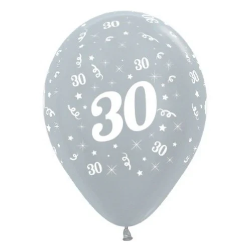 Balloons Age 30 Silver Metallic  - Pack of 6