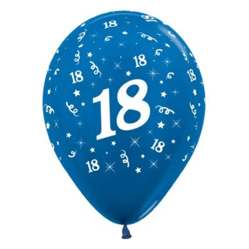 Balloons Age 18 Blue Metallic  - Pack of 6