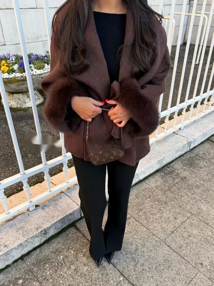 Furry Sleeves Overcoat Long Coat