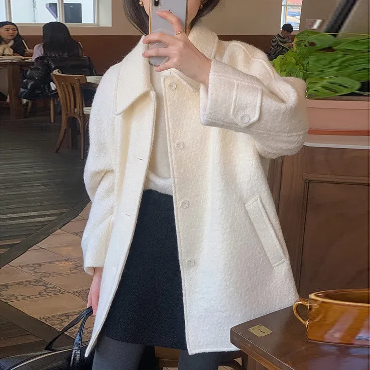 All-matching Long Sleeve Woolen Coat Outerwear Women