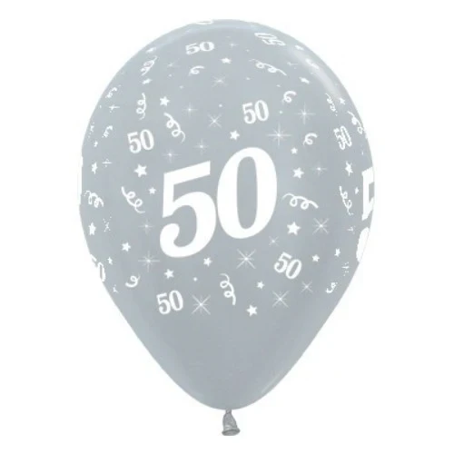 Balloons Age 50 Silver Metallic  - Pack of 6