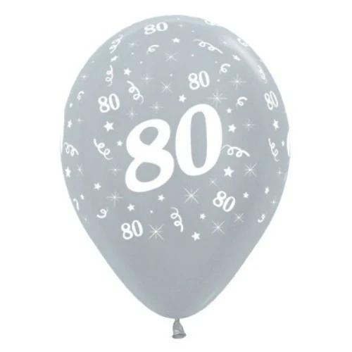 Balloons Age 80 Silver Metallic  - Pack of 6