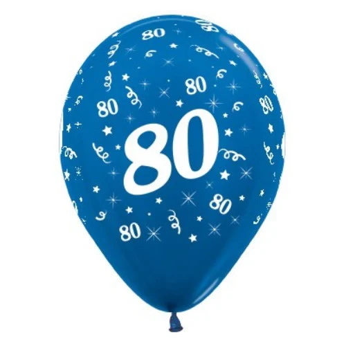 Balloons Age 80 Blue Metallic  - Pack of 6