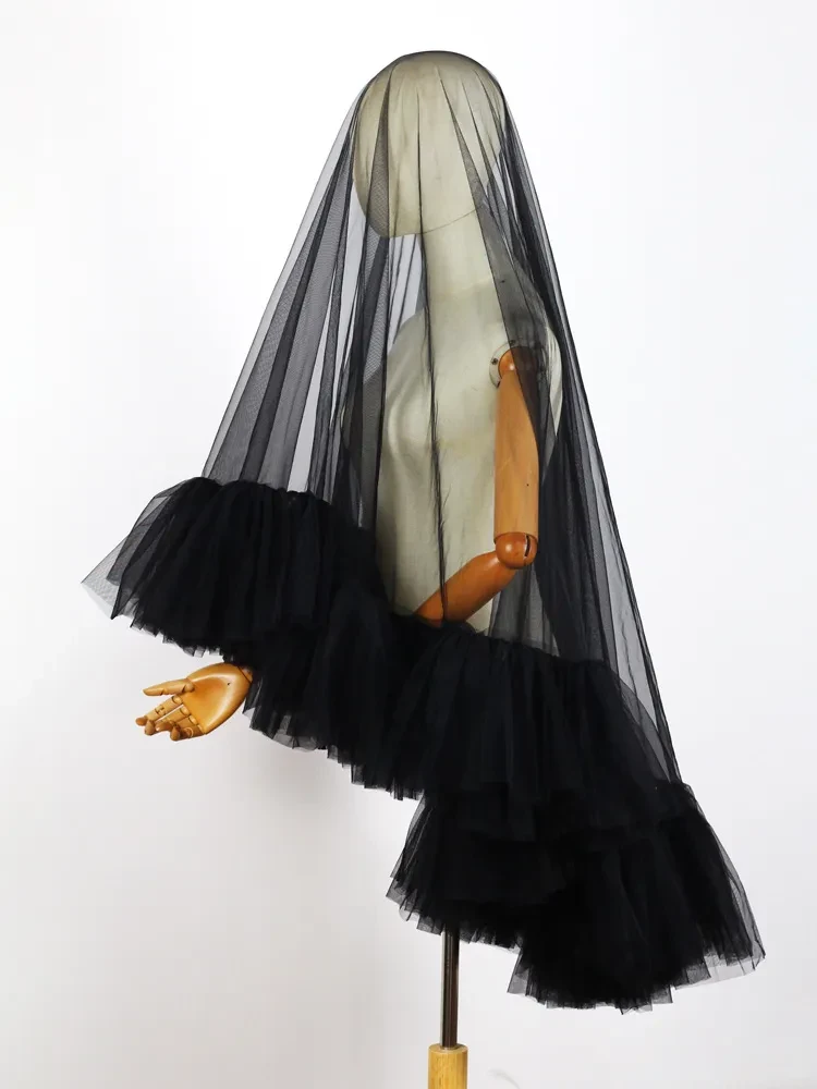 Heavy Industry Ruffled Bridal Veil White Double Layer Studio Travel Photo Exterior Puffy Soft Veil