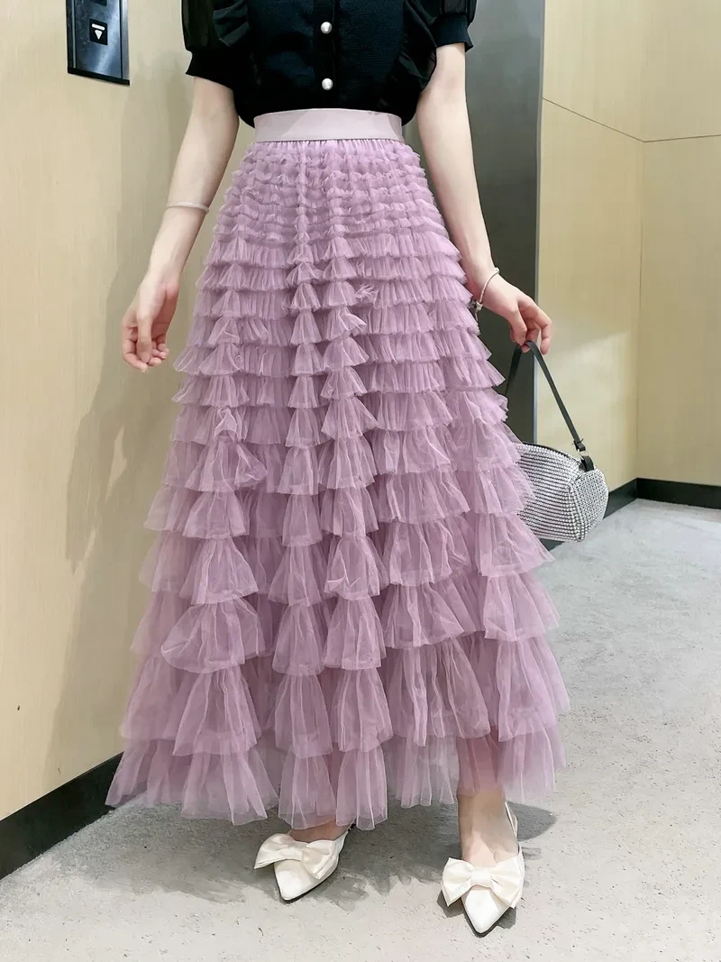 Cake Skirt Women's White Gauze Skirt Pleated Skirt