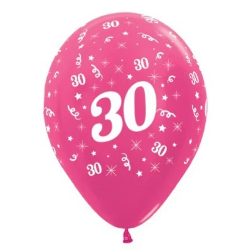 Balloons Age 30 Fuchsia Metallic Pearl  - Pack of 25