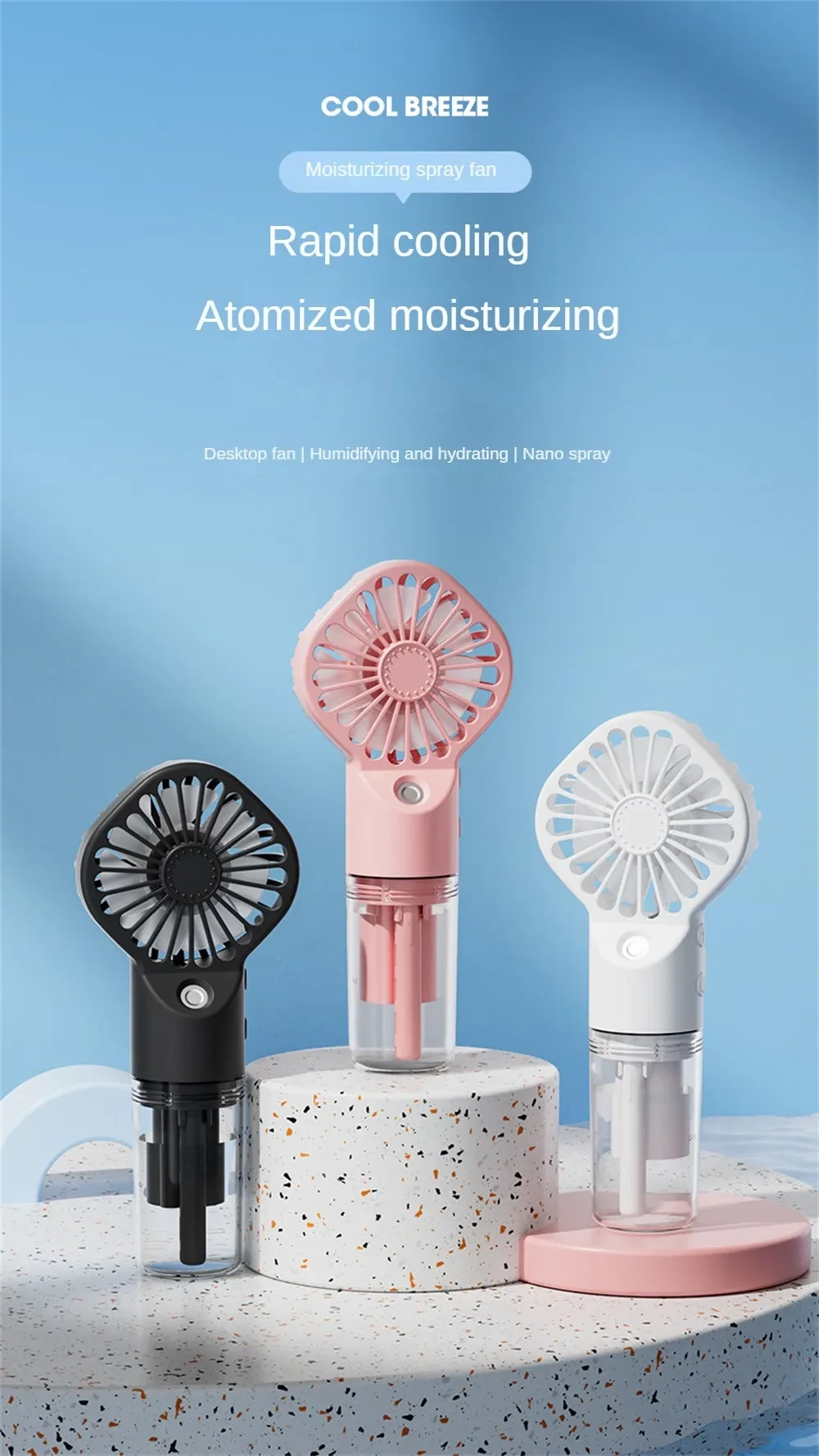 Strong Power Spray Humidification Small Mist Fan Humidification Usb Charging Portable Fan Icy And Refreshing Fan Water Supplement
