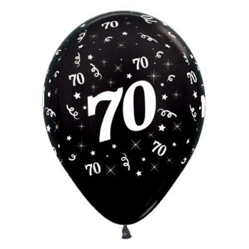 Balloons Age 70 Black Metallic Pearl  - Pack of 25