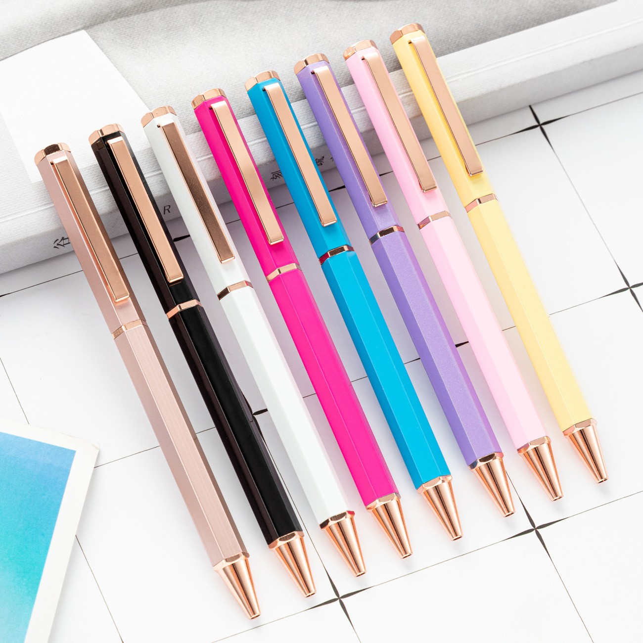 New Simple Six Angle Rod Metal Ball Point Pen