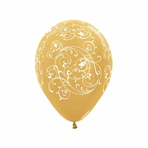 Balloons - Filigree Metallic Gold All Over Print - Pack of 12