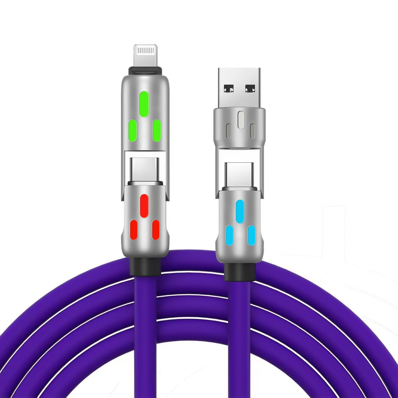 Four-in-one Fast Charge Data Cable Tpc Light Column Silicone Charging