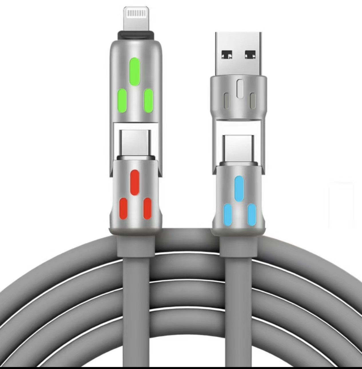 Four-in-one Fast Charge Data Cable Tpc Light Column Silicone Charging