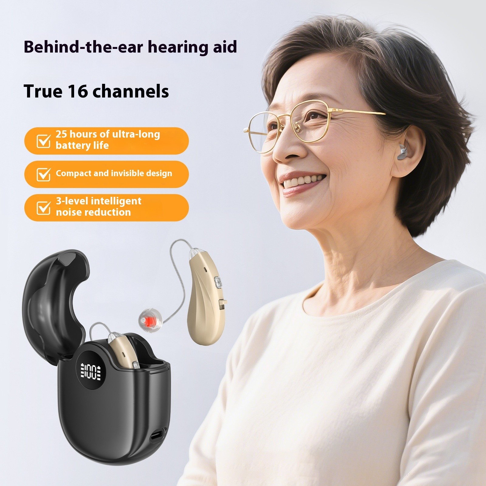 16-channel Behind-the-ear Aid Rechargeable Hearing Aid