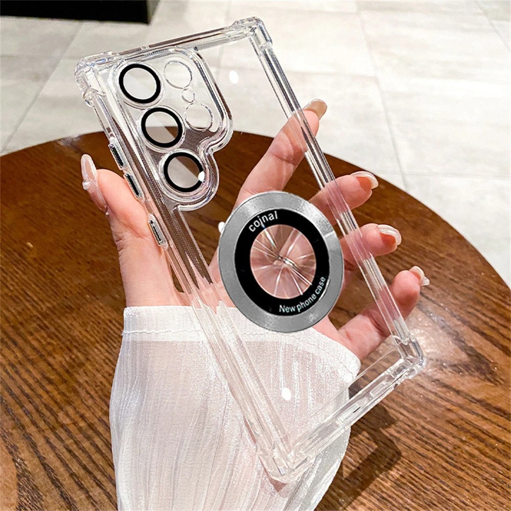 Phone Case Magnetic Suction Airbag Electroplating Transparent