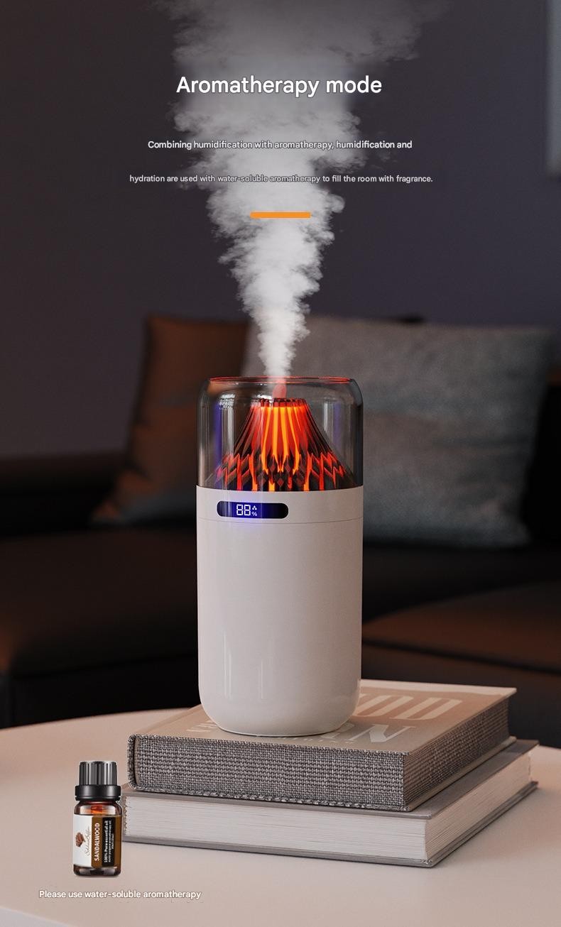Volcano USB Humidifier Compact Battery-Powered Digital Display Car Aromatherapy Charging Air Moisturizing Humidifier