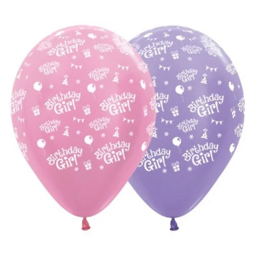 30cm Birthday Girl  Pink & Lilac Satin Pearl - Pack of 6