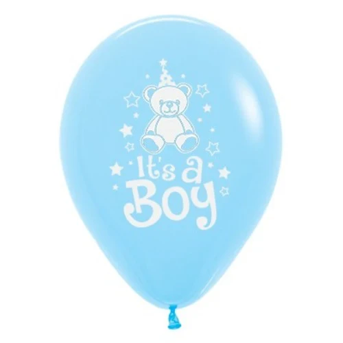 30cm It's A Boy Teddy  Pastel Blue Latex Balloons - Pack of 6