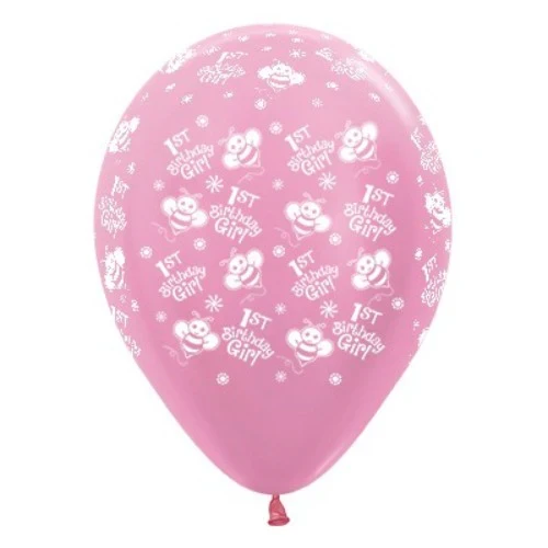 30cm 1st Birthday Girl Bumble Bee's -  Pearl Pink - Pack of 6