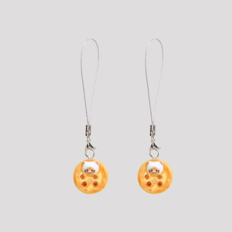 New Cute Kitten Egg Tart Simulation Mobile Phone Pendant