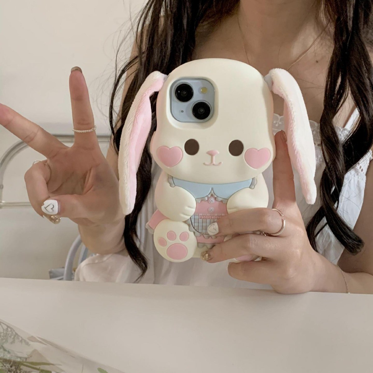 Plush Button Ear Cute Rabbit Phone Case Drop-resistant