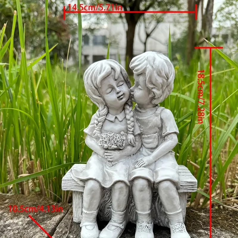 Boy and Girl Couple Garden Statue - Resin Outdoor Ornament for Courtyard and Garden Decor