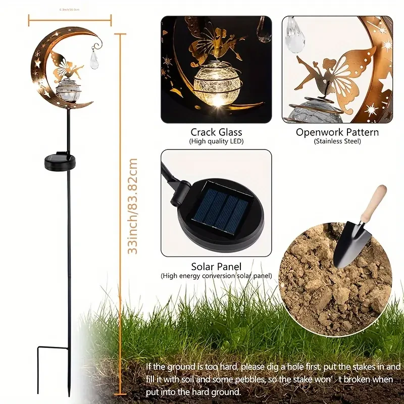 Solar-Powered Iron Moon Fairy Light - Exquisite Yard Decor for Garden Pathways & Gazebos