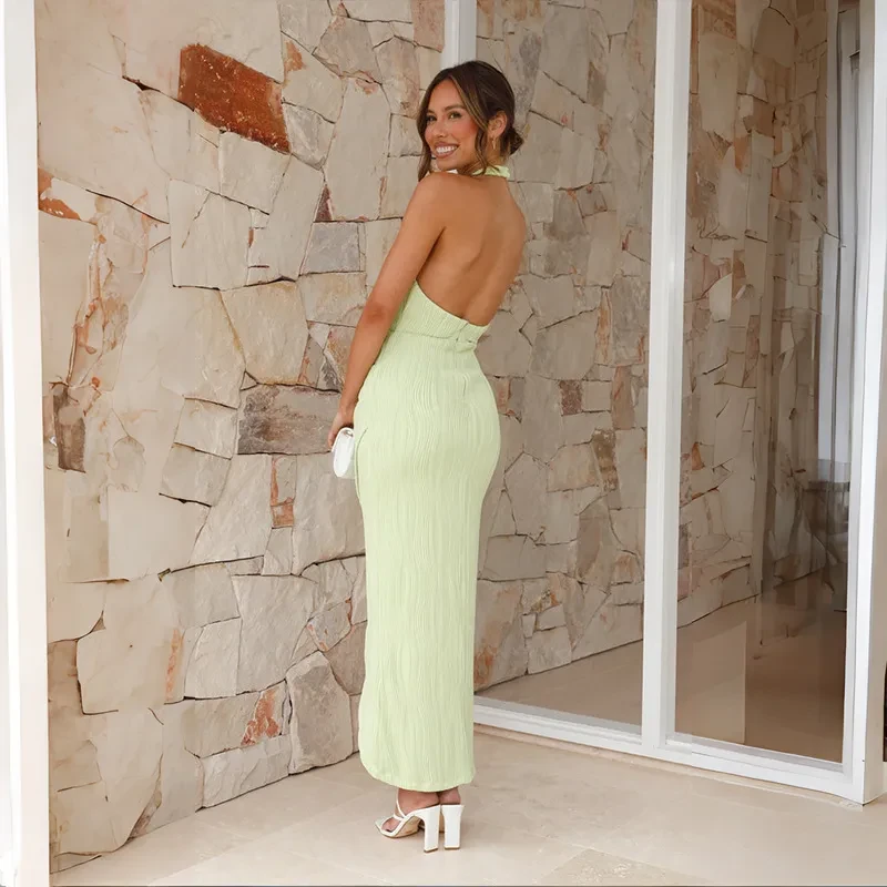 Halter Split Long Dress Summer Slim Fit Backless Dresses