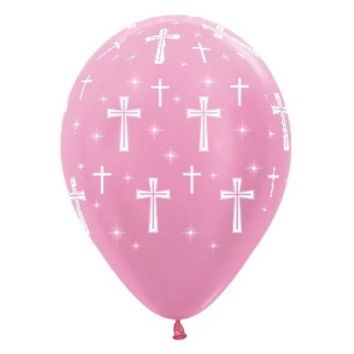30cm Holy Cross Pink Satin Pearl  Latex Balloons - Pack of 6