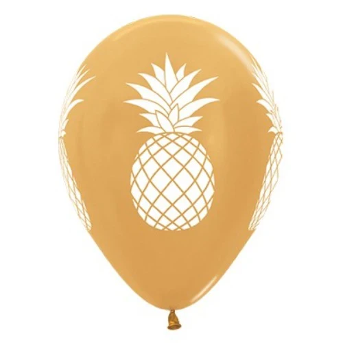 30cm Tropical Pineapple  Gold Metalic Latex Balloons - Pack of 6