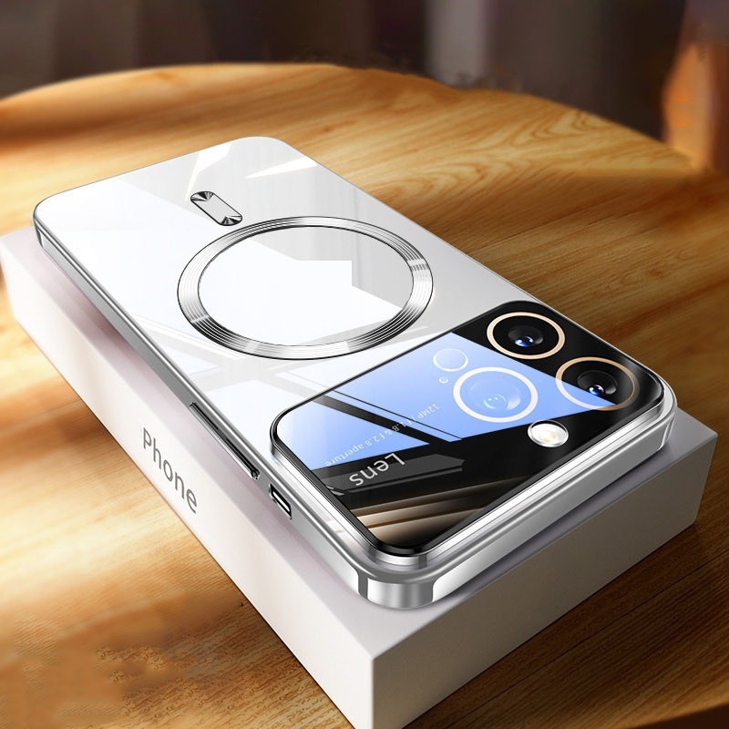 Phone Case Large Window Electroplating Magnetic Transparent All-inclusive Protective Cover