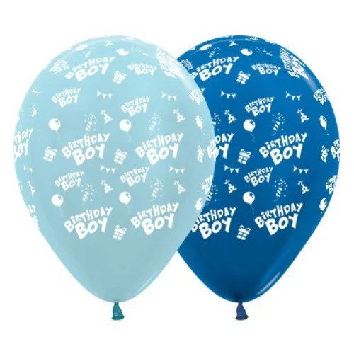 30cm Birthday Boy Blue & Dark Blue Metallic - Pack of 25