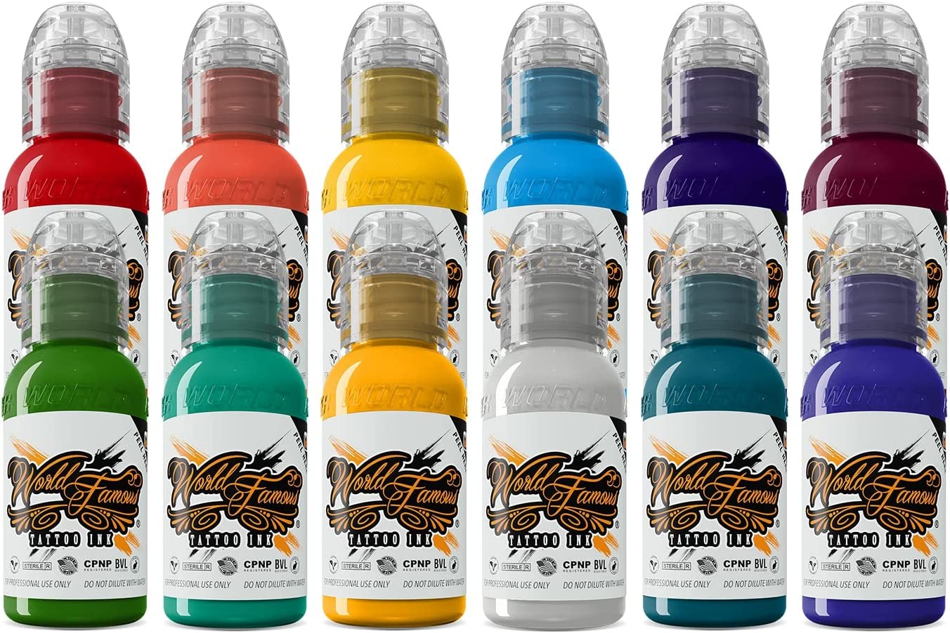 12 Color Primary Set #3  World Famous Tattoo Ink  1oz