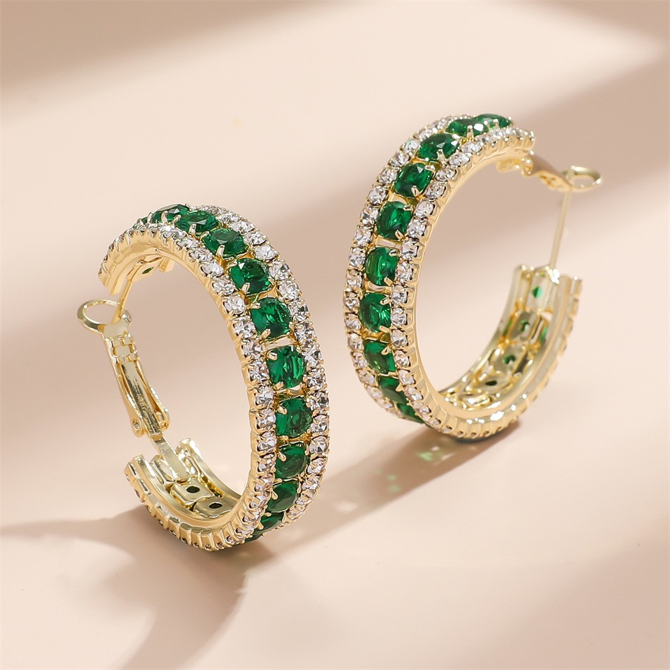 Women's Irregular Retro Inlaid Zirconium Thick C- Shaped Earrings